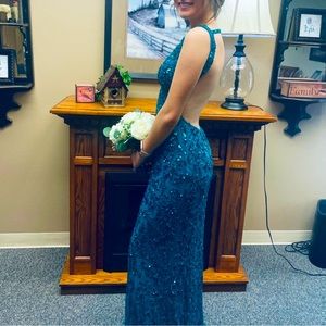 Teal colored Sherri hill dress